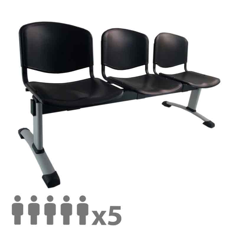 [045255] Banqueta con asientos de polipropileno 5 plazas y patas grises - Dim.: 2500x600x770h mm - Negro