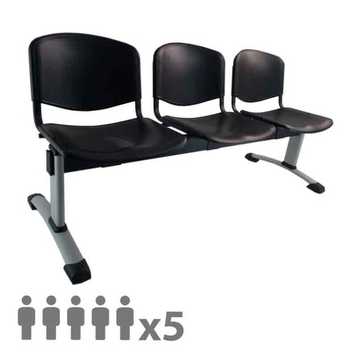 [045255] Banqueta con asientos de polipropileno 5 plazas y patas grises - Dim.: 2500x600x770h mm - Negro