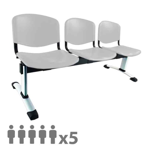 [045260] Banqueta con asientos de polipropileno 5 plazas y patas cromadas - Dim.: 2500x600x770h mm - Gris