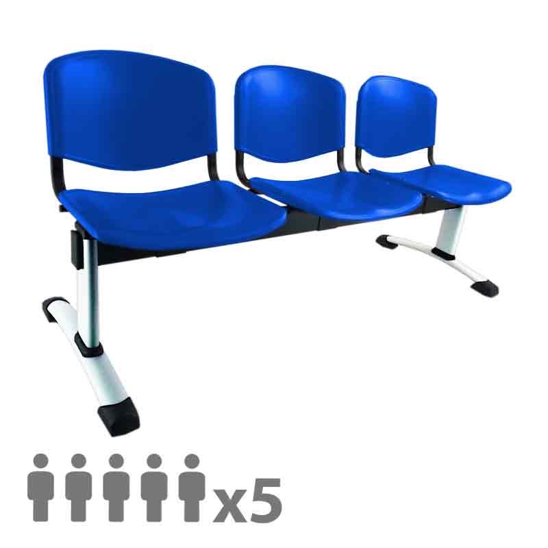 [045262] Banqueta con asientos de polipropileno 5 plazas y patas cromadas - Dim.: 2500x600x770h mm - Azul