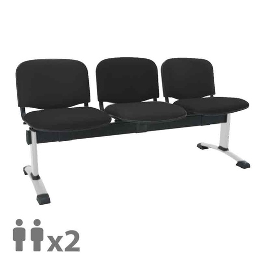 [045264] Banqueta con asientos tapizados 2 plazas y patas grises - Dim.: 1000x600x770h mm - Negro