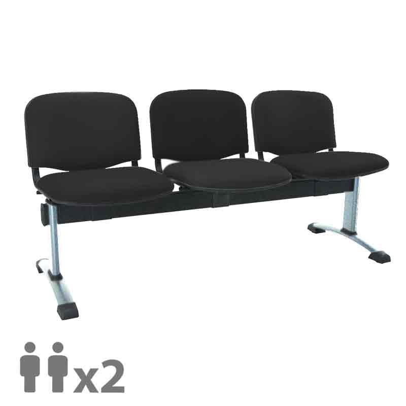 [045265] Banqueta con asientos tapizados 2 plazas y patas cromadas - Dim.: 1000x600x770h mm - Negro