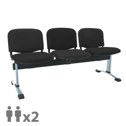 [045265] Banqueta con asientos tapizados 2 plazas y patas cromadas - Dim.: 1000x600x770h mm - Negro