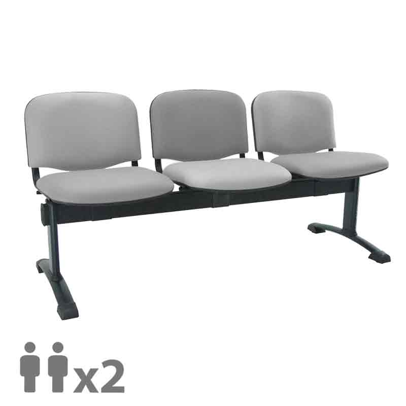 [045266] Banqueta con asientos tapizados 2 plazas y patas negras - Dim.: 1000x600x770h mm - Gris