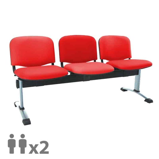 [045271] Banqueta con asientos tapizados 2 plazas y patas cromadas - Dim.: 1000x600x770h mm - Rojo
