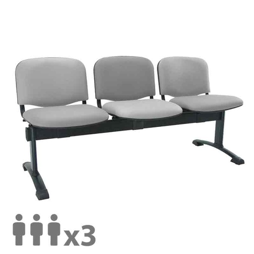 [045278] Banqueta con asientos tapizados 3 plazas y patas negras - Dim.: 1500x600x770h mm - Gris
