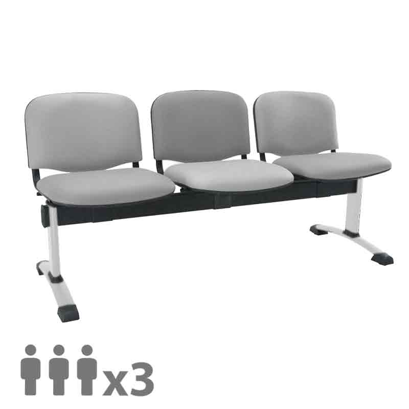 [045279] Banqueta con asientos tapizados 3 plazas y patas grises - Dim.: 1500x600x770h mm - Gris