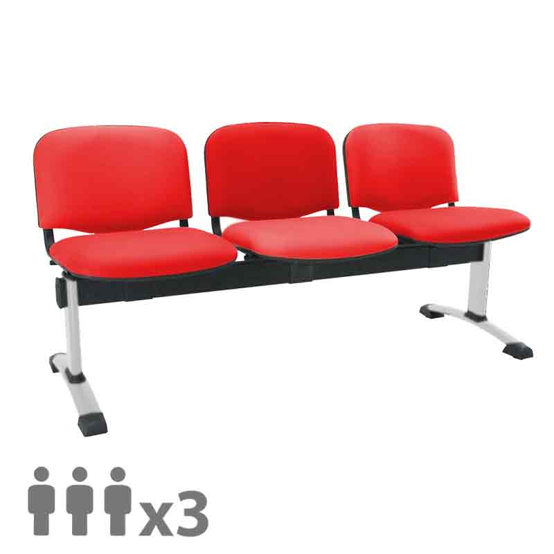[045282] Banqueta con asientos tapizados 3 plazas y patas grises - Dim.: 1500x600x770h mm - Rojo