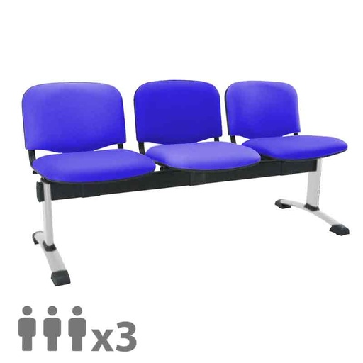 [045285] Banqueta con asientos tapizados 3 plazas y patas grises - Dim.: 1500x600x770h mm - Azul