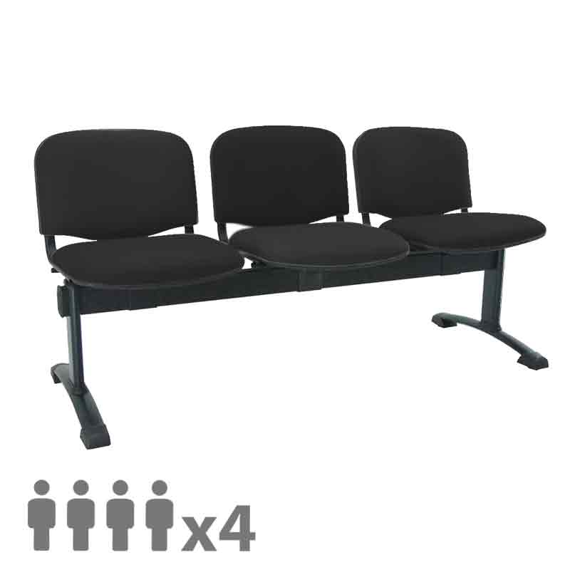 [045287] Banqueta con asientos tapizados 4 plazas y patas negras - Dim.: 2000x600x770h mm - Negro