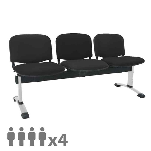 [045288] Banqueta con asientos tapizados 4 plazas y patas grises - Dim.: 2000x600x770h mm - Negro