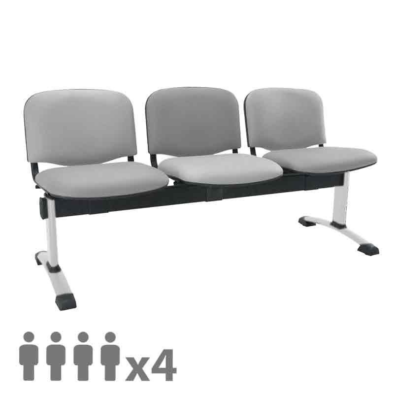 [045291] Banqueta con asientos tapizados 4 plazas y patas grises - Dim.: 2000x600x770h mm - Gris