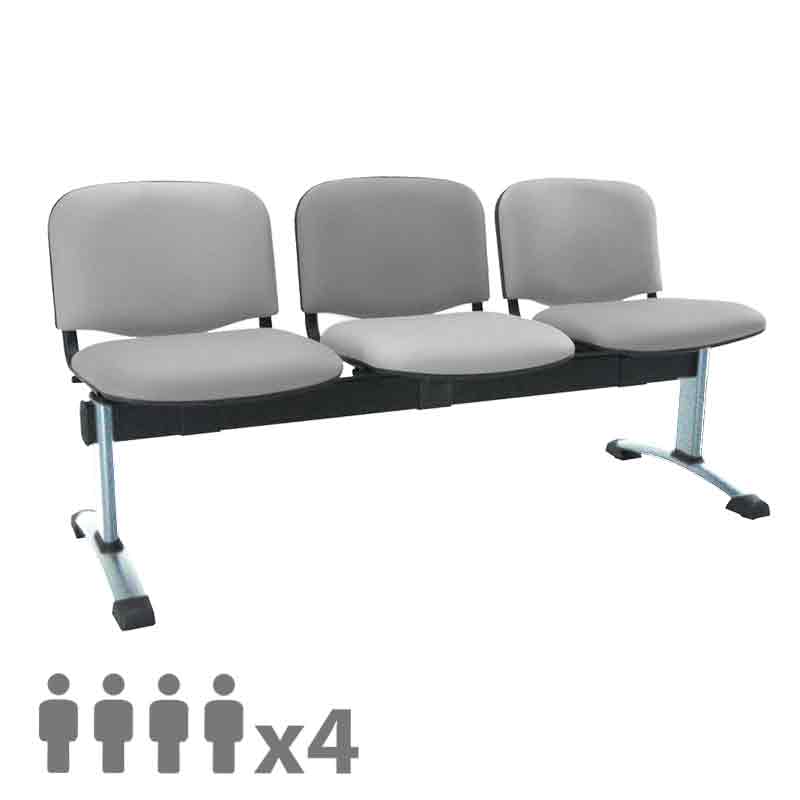[045292] Banqueta con asientos tapizados 4 plazas y patas cromadas - Dim.: 2000x600x770h mm - Gris