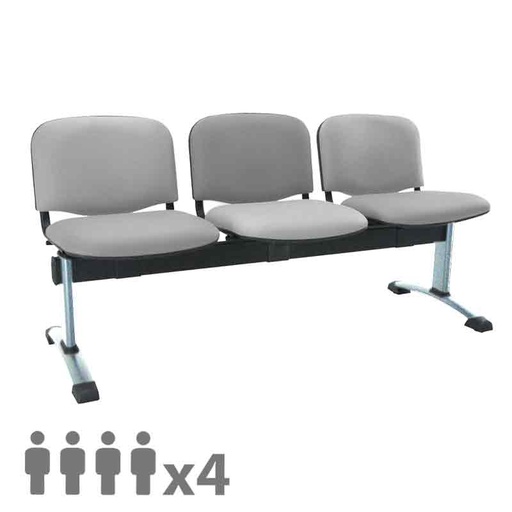 [045292] Banqueta con asientos tapizados 4 plazas y patas cromadas - Dim.: 2000x600x770h mm - Gris
