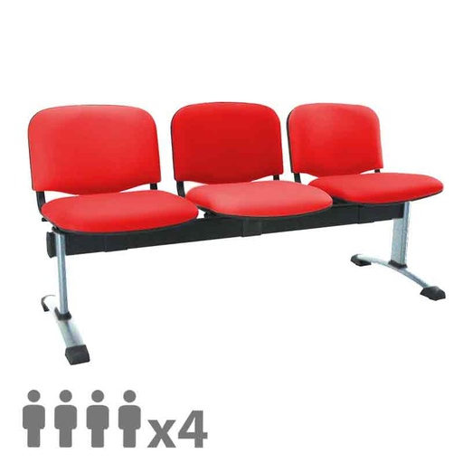 [045295] Banqueta con asientos tapizados 4 plazas y patas cromadas - Dim.: 2000x600x770h mm - Rojo