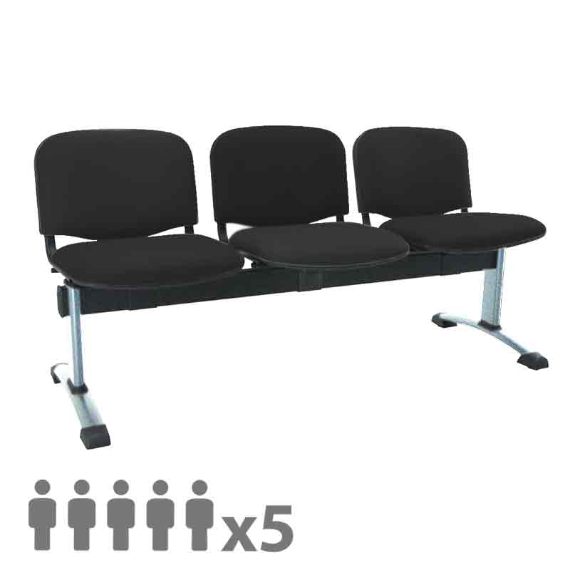 [045301] Banqueta con asientos tapizados 5 plazas y patas cromadas - Dim.: 2500x600x770h mm - Negro