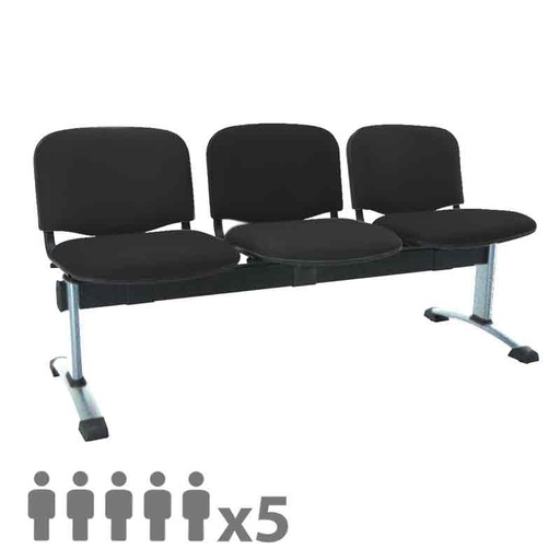 [045301] Banqueta con asientos tapizados 5 plazas y patas cromadas - Dim.: 2500x600x770h mm - Negro