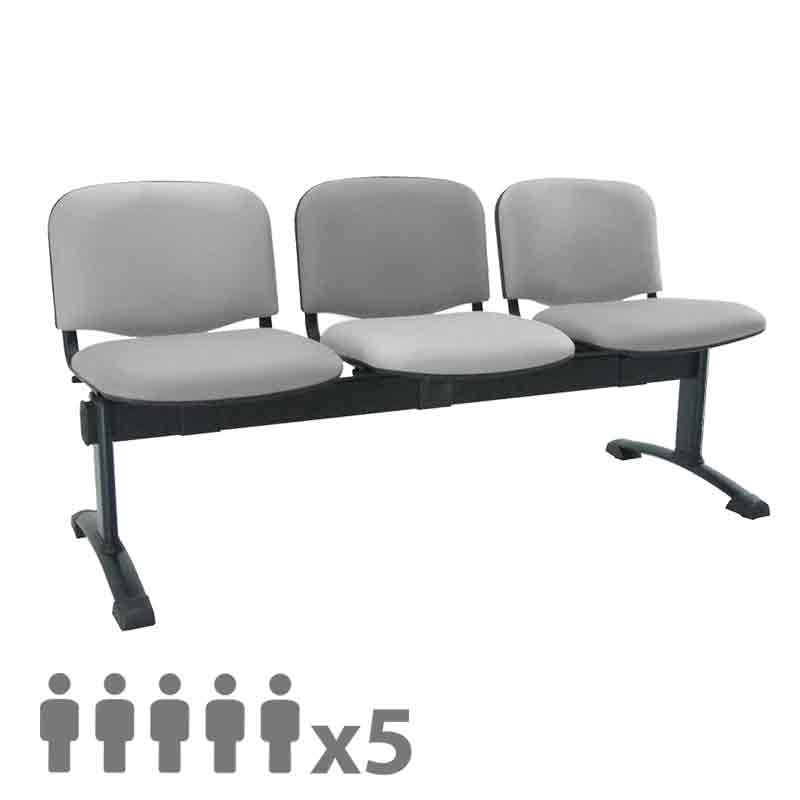 [045302] Banqueta con asientos tapizados 5 plazas y patas negras - Dim.: 2500x600x770h mm - Gris