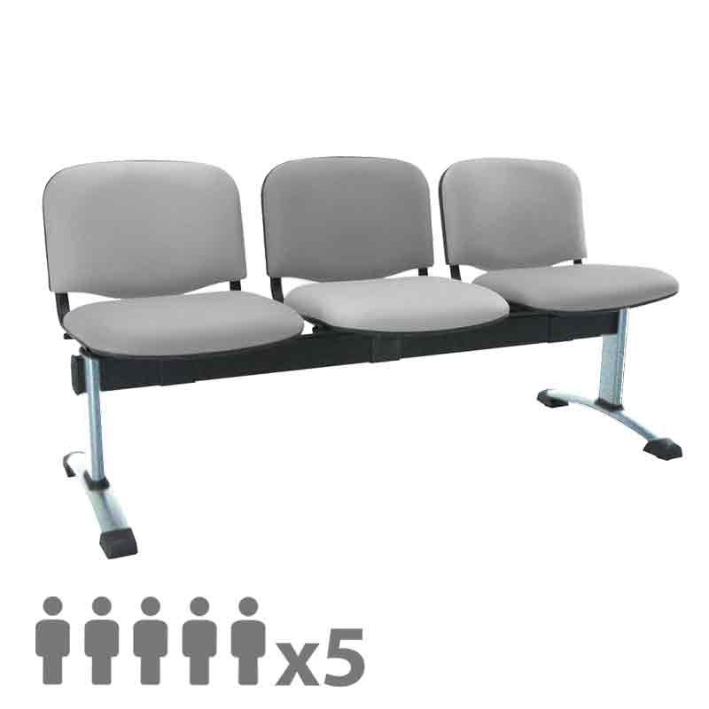 [045304] Banqueta con asientos tapizados 5 plazas y patas cromadas - Dim.: 2500x600x770h mm - Gris