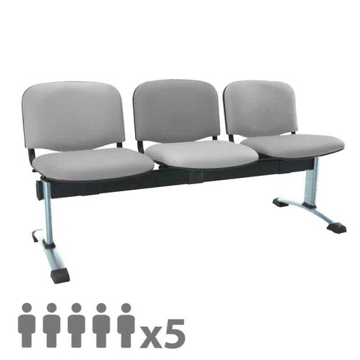 [045304] Banqueta con asientos tapizados 5 plazas y patas cromadas - Dim.: 2500x600x770h mm - Gris