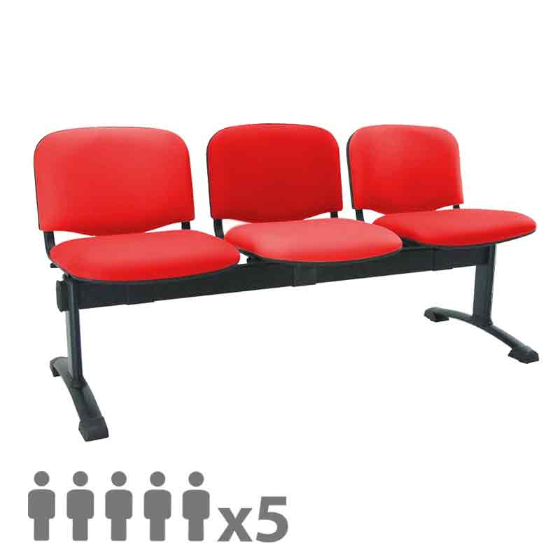 [045305] Banqueta con asientos tapizados 5 plazas y patas negras - Dim.: 2500x600x770h mm - Rojo