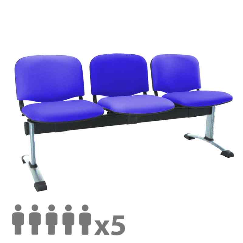[045310] Banqueta con asientos tapizados 5 plazas y patas cromadas - Dim.: 2500x600x770h mm - Azul