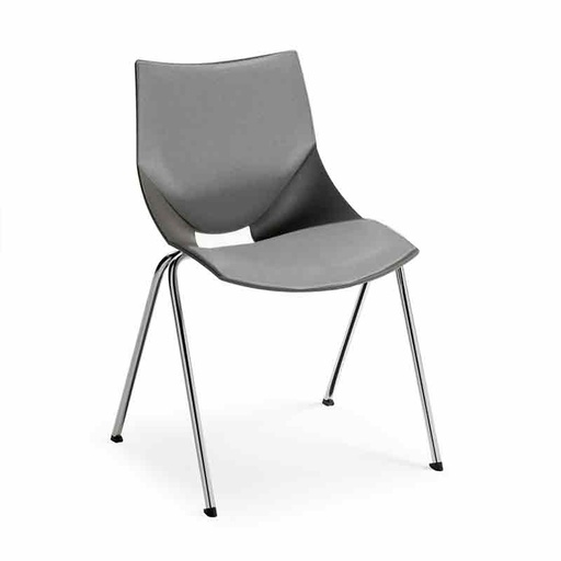 [045369] Silla monoblock de polipropileno negro tapizada en gris y patas cromadas - Dim.: 530x420x770h mm - Negro