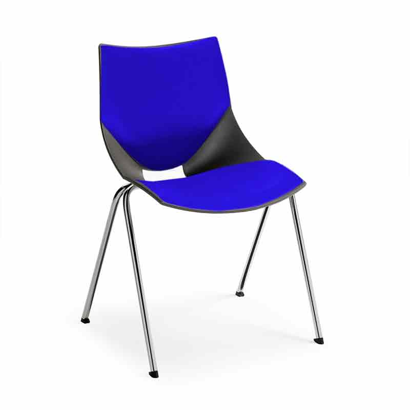 [045370] Silla monoblock de polipropileno negro tapizada en azul y patas cromadas - Dim.: 530x420x770h mm - Negro