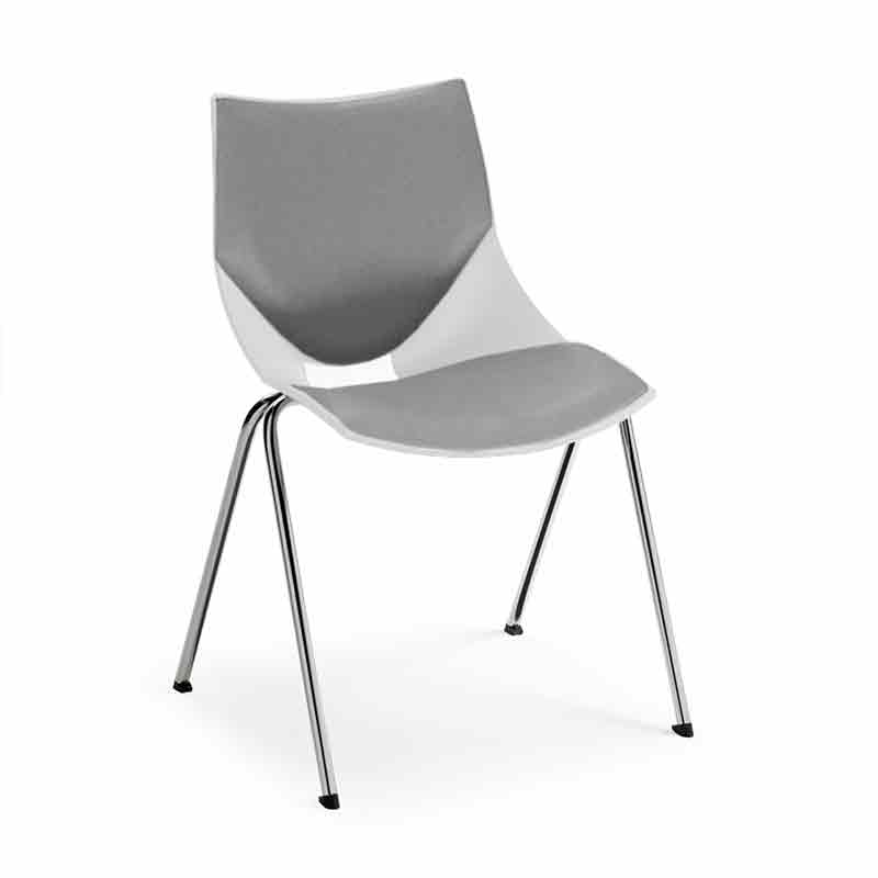 [045373] Silla monoblock de polipropileno blanco tapizada en gris y patas cromadas - Dim.: 530x420x770h mm - Blanco