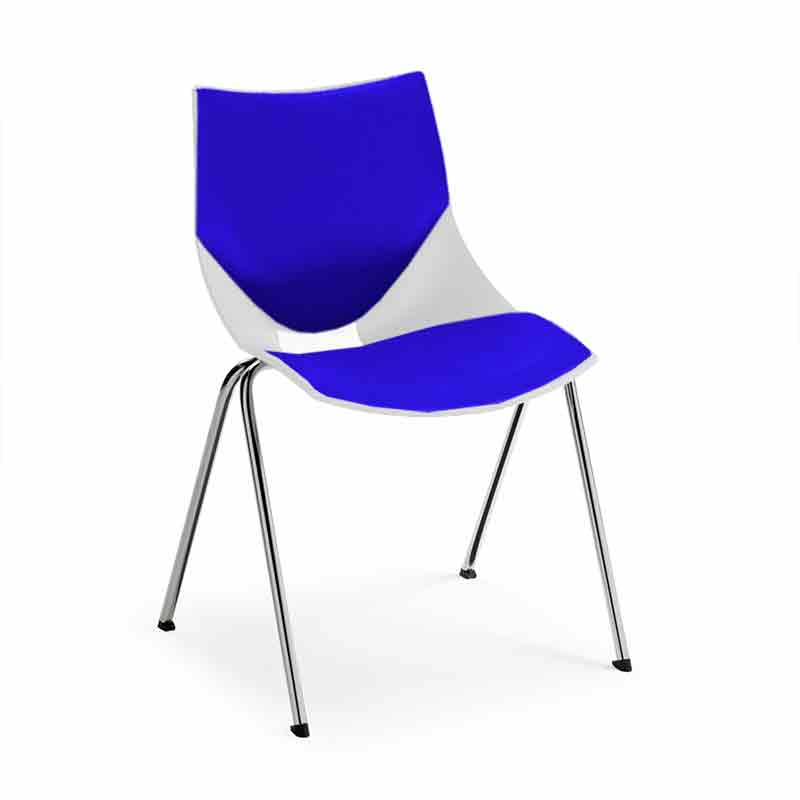 [045374] Silla monoblock de polipropileno blanco tapizada en azul patas cromadas - Dim.: 530x420x770h mm - Blanco