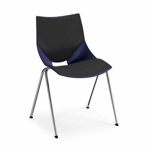 [045376] Silla monoblock de polipropileno azul tapizada en negro y patas cromadas - Dim.: 530x420x770h mm - Azul