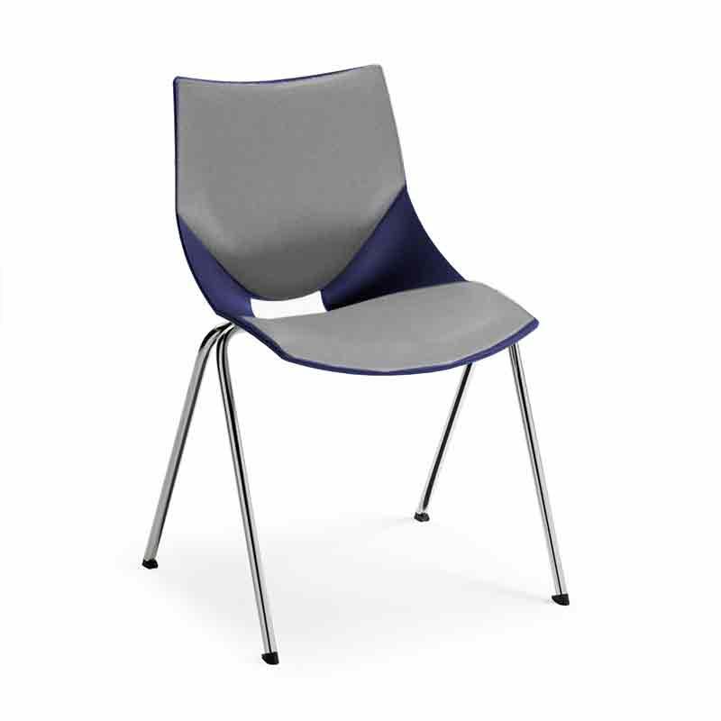 [045377] Silla monoblock de polipropileno azul tapizada en gris y patas cromadas - Dim.: 530x420x770h mm - Azul
