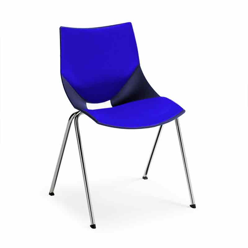[045378] Silla monoblock de polipropileno azul tapizada en gris y patas cromadas - Dim.: 530x420x770h mm - Azul