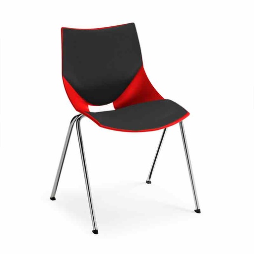 [045384] Silla monoblock de polipropileno rojo tapizada en negro y patas cromadas - Dim.: 530x420x770h mm - Rojo