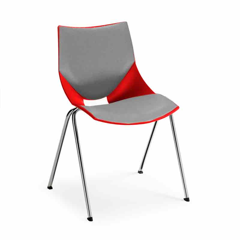 [045385] Silla monoblock de polipropileno rojo tapizada en gris y patas cromadas - Dim.: 530x420x770h mm - Rojo