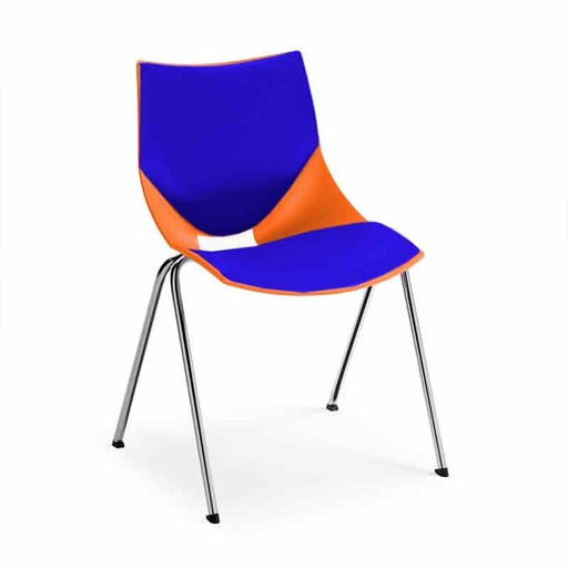 [045391] Silla monoblock de polipropileno naranja tapizada en azul y patas cromadas - Dim.: 530x420x770h mm - Naranja