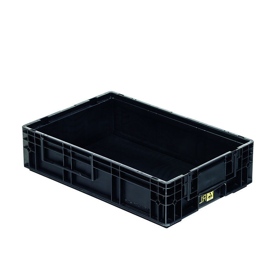 [045409] Caja plástica para sector automotriz serie KLT con protección ESD y fondo liso - Dim.: 600x400x147h mm - Negro