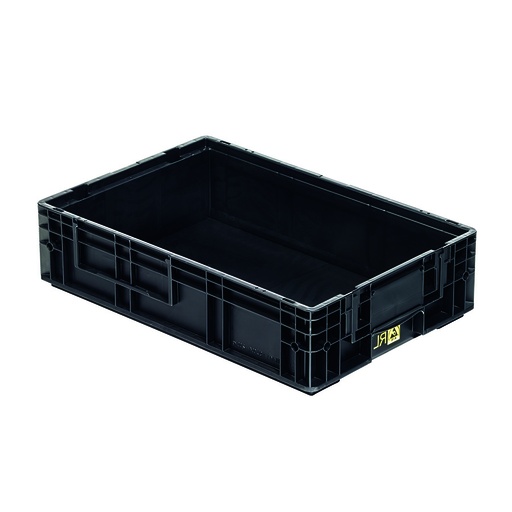 [045409] Caja plástica para sector automotriz serie KLT con protección ESD y fondo liso - Dim.: 600x400x147h mm - Negro