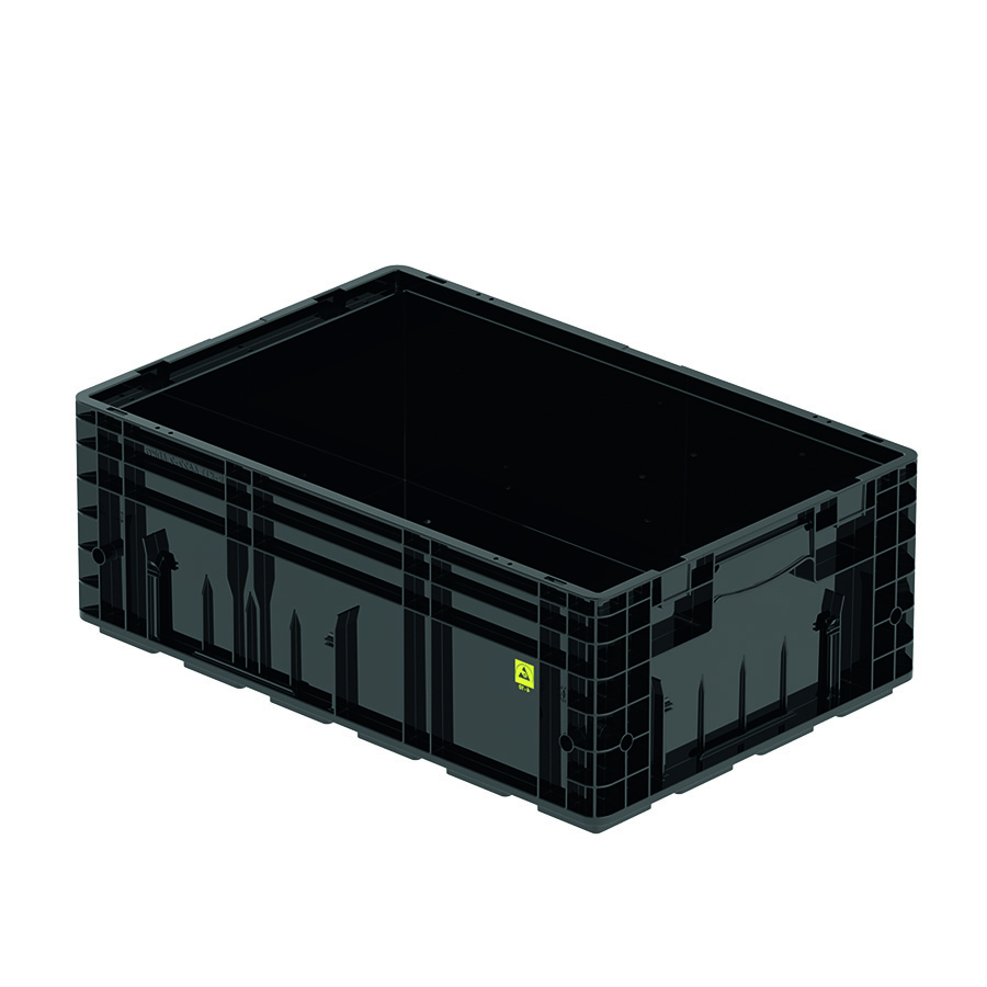 [045410] Caja plástica para sector automotriz serie KLT con protección ESD y fondo reforzado - Dim.: 600x400x213h mm - Negro