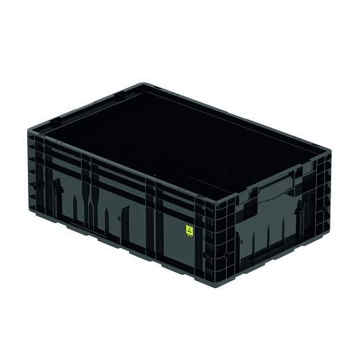[045410] Caja plástica para sector automotriz serie KLT con protección ESD y fondo reforzado - Dim.: 600x400x213h mm - Negro