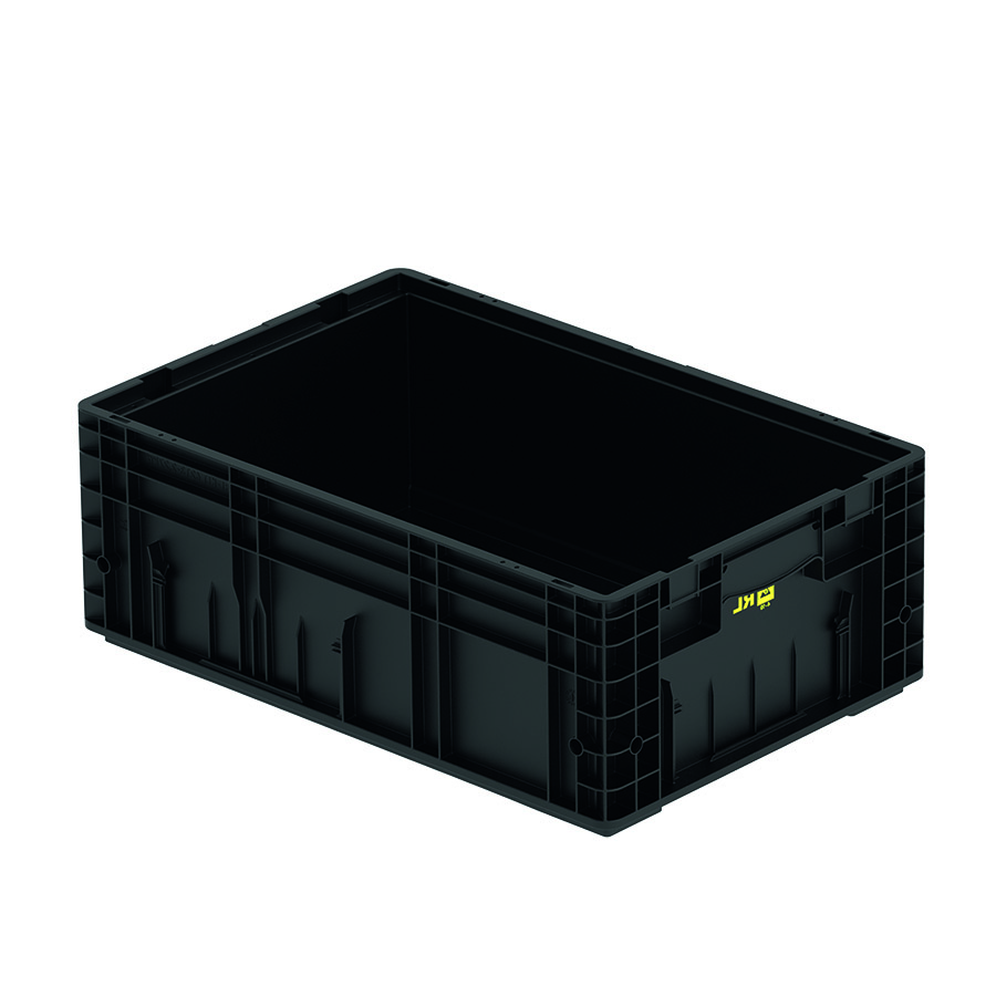 [045411] Caja plástica para sector automotriz serie KLT con protección ESD y fondo liso - Dim.: 600x400x213h mm - Negro