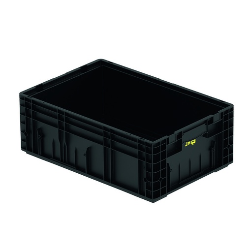 [045411] Caja plástica para sector automotriz serie KLT con protección ESD y fondo liso - Dim.: 600x400x213h mm - Negro