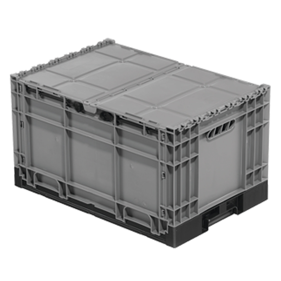 [045450] Caja plástica plegable con tapa - Dim.: 600x400x340h mm (Plegada 70h mm) - Gris y negra