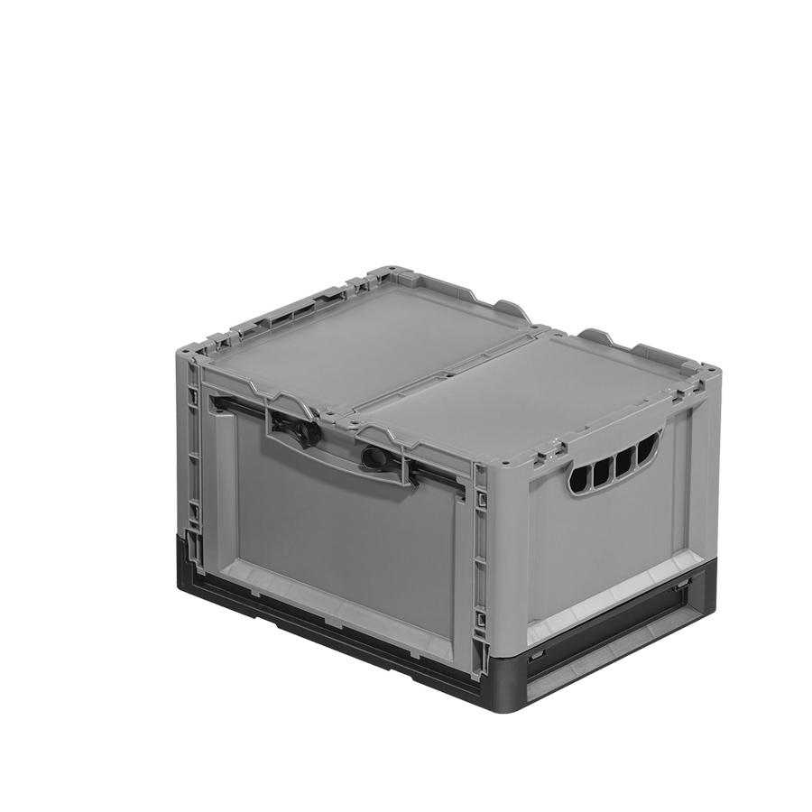 [045451] Caja plástica plegable con tapa - Dim.: 400x300x240h mm (Plegada 65h mm) - Gris y negra