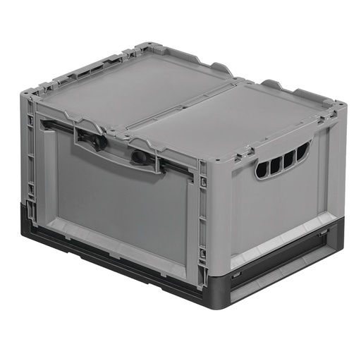 [045451] Caja plástica plegable con tapa - Dim.: 400x300x240h mm (Plegada 65h mm) - Gris y negra