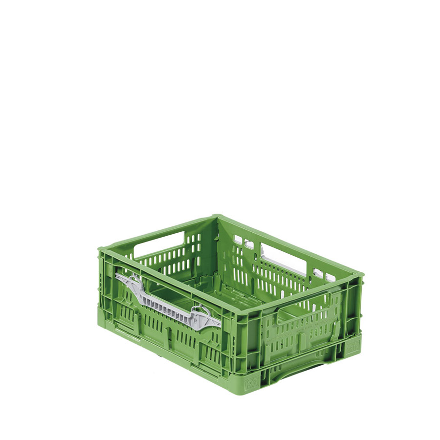[045455] Caja plástica plegable para fruta y verdura de fondo y paredes perforadas y asas abiertas - Dim.: 400x300x160h mm - Verde