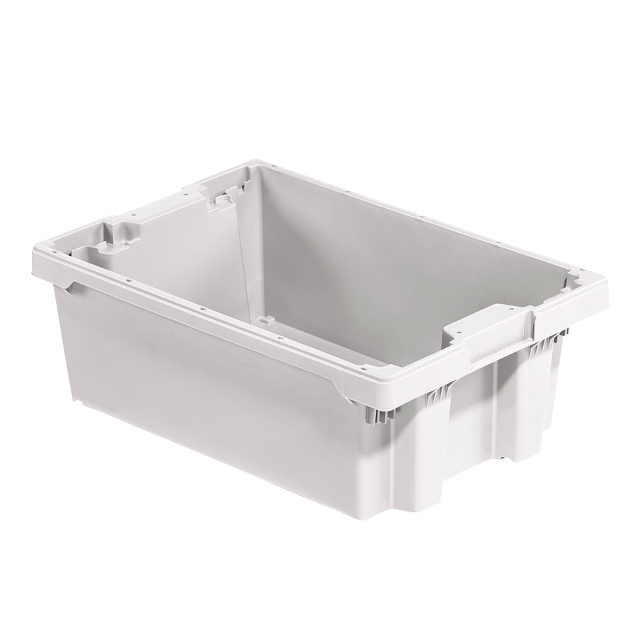 [045463] Caja plástica para pescado apilable y encajable con asas cerradas - Dim.: 600x400x210h mm - Blanco