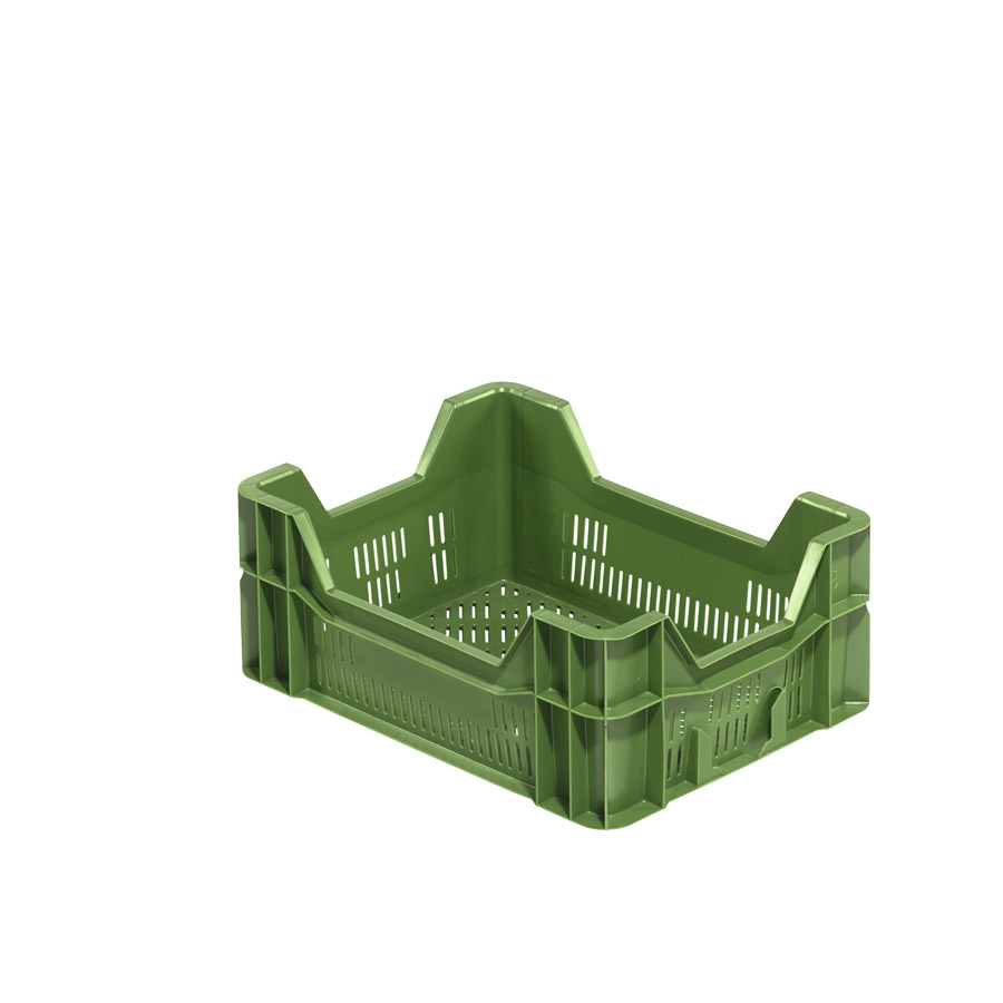 [045465] Caja plástica para fruta y verdura con fondo y paredes perforadas - Dim.: 400x300x165h mm - Verde