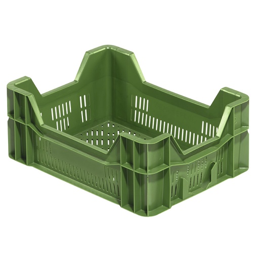 [045465] Caja plástica para fruta y verdura con fondo y paredes perforadas - Dim.: 400x300x165h mm - Verde