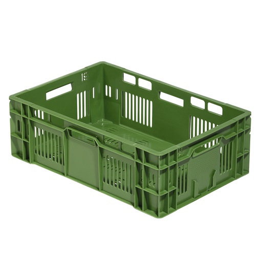 [045469] Caja plástica para fruta y verdura con fondo y paredes perforadas y asas abiertas - Dim.: 600x400x200h mm - Verde